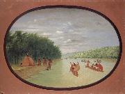 George Catlin Primitive Sailing by the Winnebago indians painting
